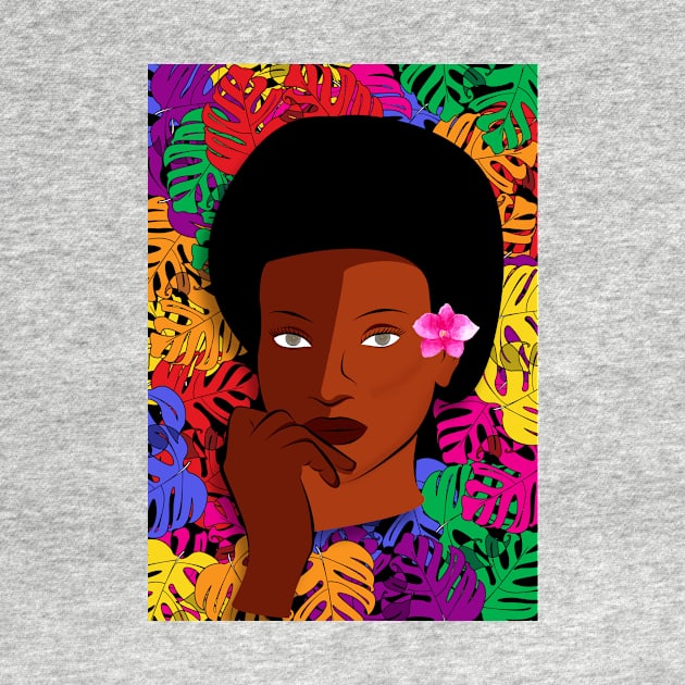 Beautiful Black Afro Woman With Colourful Plants by 4U2NV-LDN